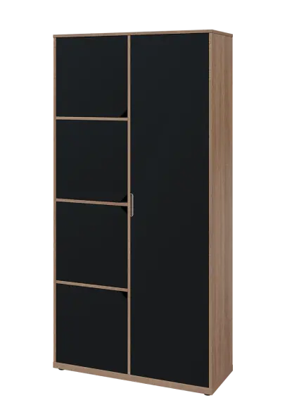 KSR6-82 P skříň šatní, 1x výsuvné ramínko, 4x dvířka, 2053x1022x400 mm, provedení pravé, dub bardolino/černá